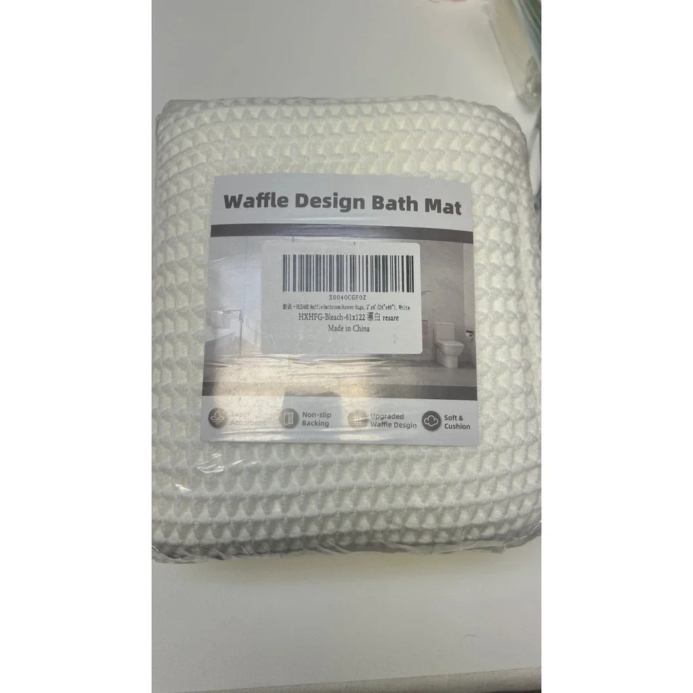 White Waffle Bath Mat 24x48 Non-Slip Absorbent Machine Washable Rug Luxury New